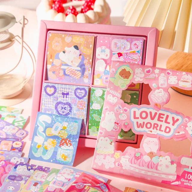 100 Pieces Kawaii Decorative Sticker for Diary Cartoon Glitter