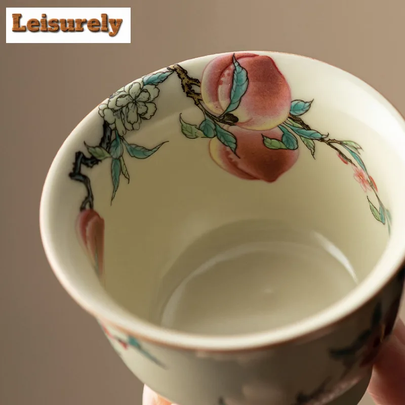 2pc/lot Antique Ru Kiln Porcelain Teacup Nine Peach High Footed Cup Personal Master Cup Tasting Mug Tea Bowl Kung Fu Teaset 70ml