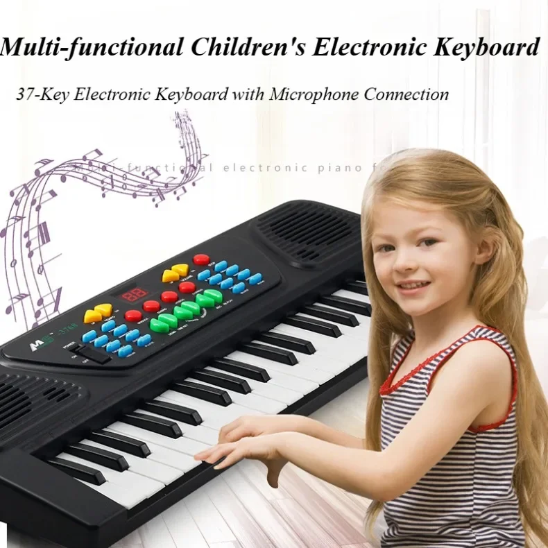 37 Key Children Electronic Keyboard Beginner Simulated Piano with Microphone Toy Musical Instruments Educational Gift for Kids 6