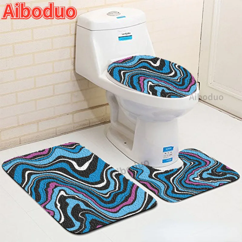 

Oil Painting Art Bathroom 3-piece Bathroom Non-slip Absorbent Toilet Accessories Toilet Seat Cover Carpet Bathroom Rug Door Mat