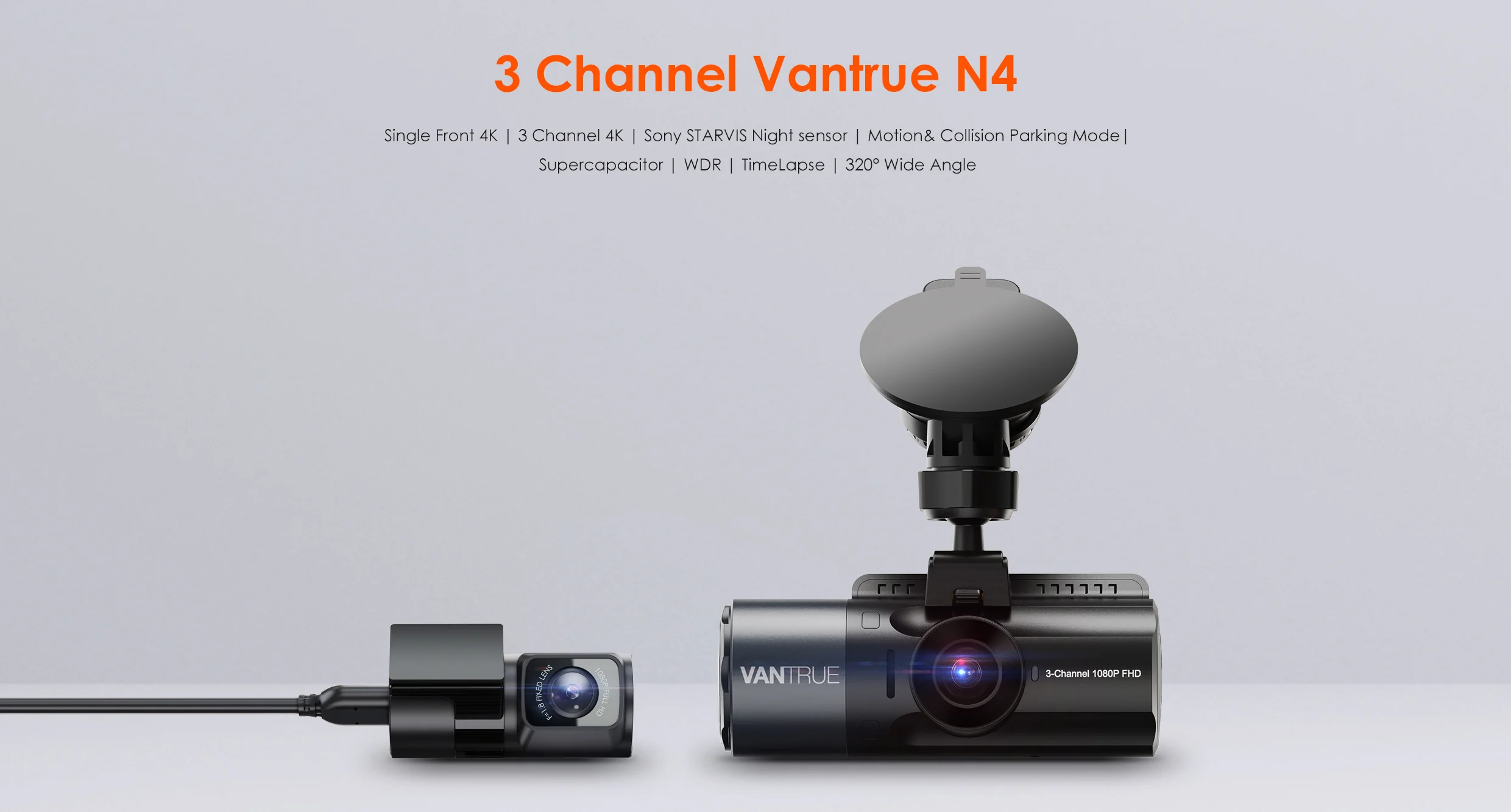 Vantrue 360° Dash Cam WiFi 2.7K Black Box Android IOS APP 5GHz GPS