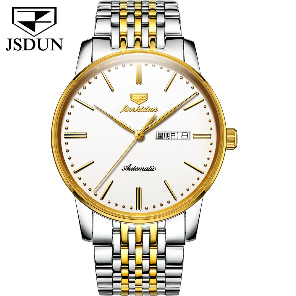 

JSDUN 8767 Business Waterproof Men Wristwatches Automatic Mechanical Stainless Steel Strap Watches For Men Calendar Week Display