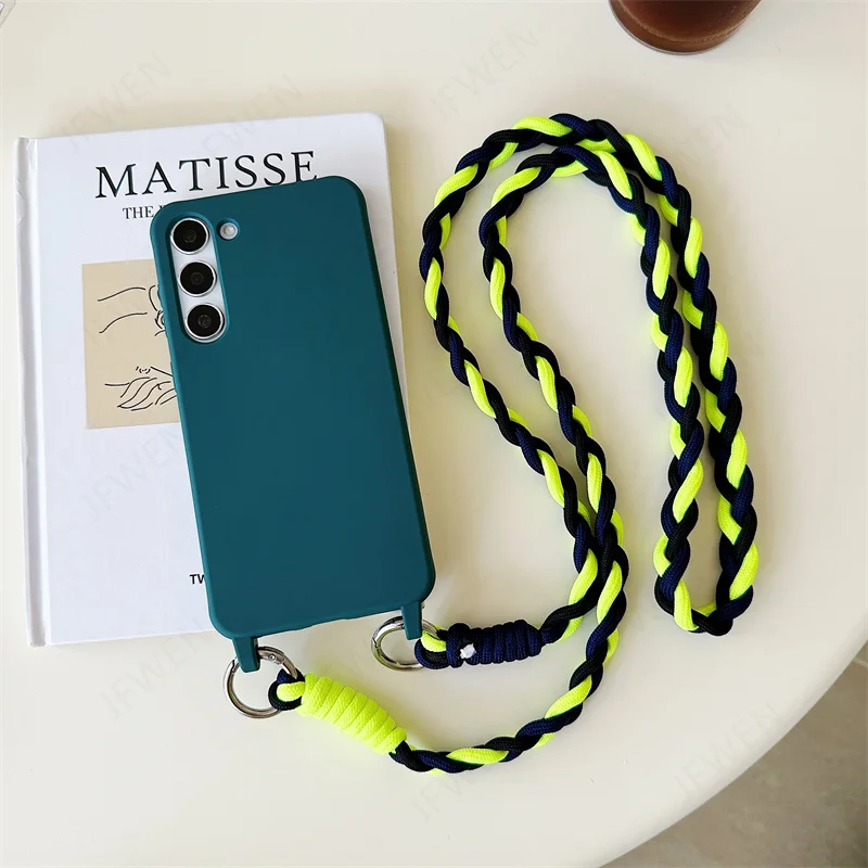 Étui de téléphone à bandoulière avec lanière pour Samsung Galaxy S25 S24 S22 S23 S20 S21 FE Plus Note 20 Ultra Silicone Soft TPU Back Cover_voghion.com