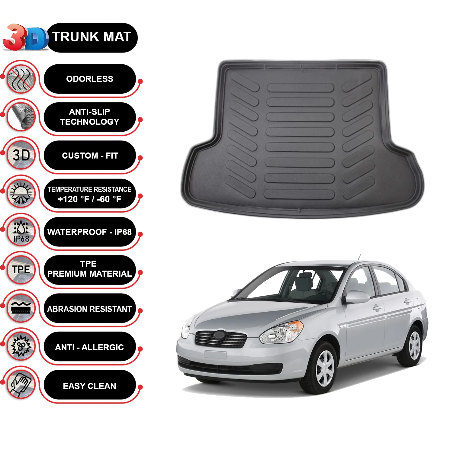 

Hyundai Accent Era 2006-2012 Cargo Liner Rear Trunk Floor Mat