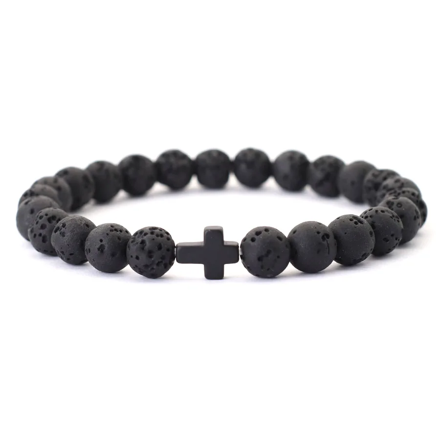 Einfache Stil Männer Kreuz Armband natürliche Tigeraugen Lava Howlite Stein Perlen Armband Heilung Meditation lässige Accessoires Joias – Detail 9