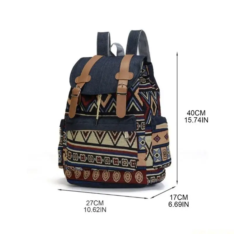 X90D 여성 캔버스 Vintinge 배낭 민족 배낭 보헤미안 배낭 Schoolbag Daypack