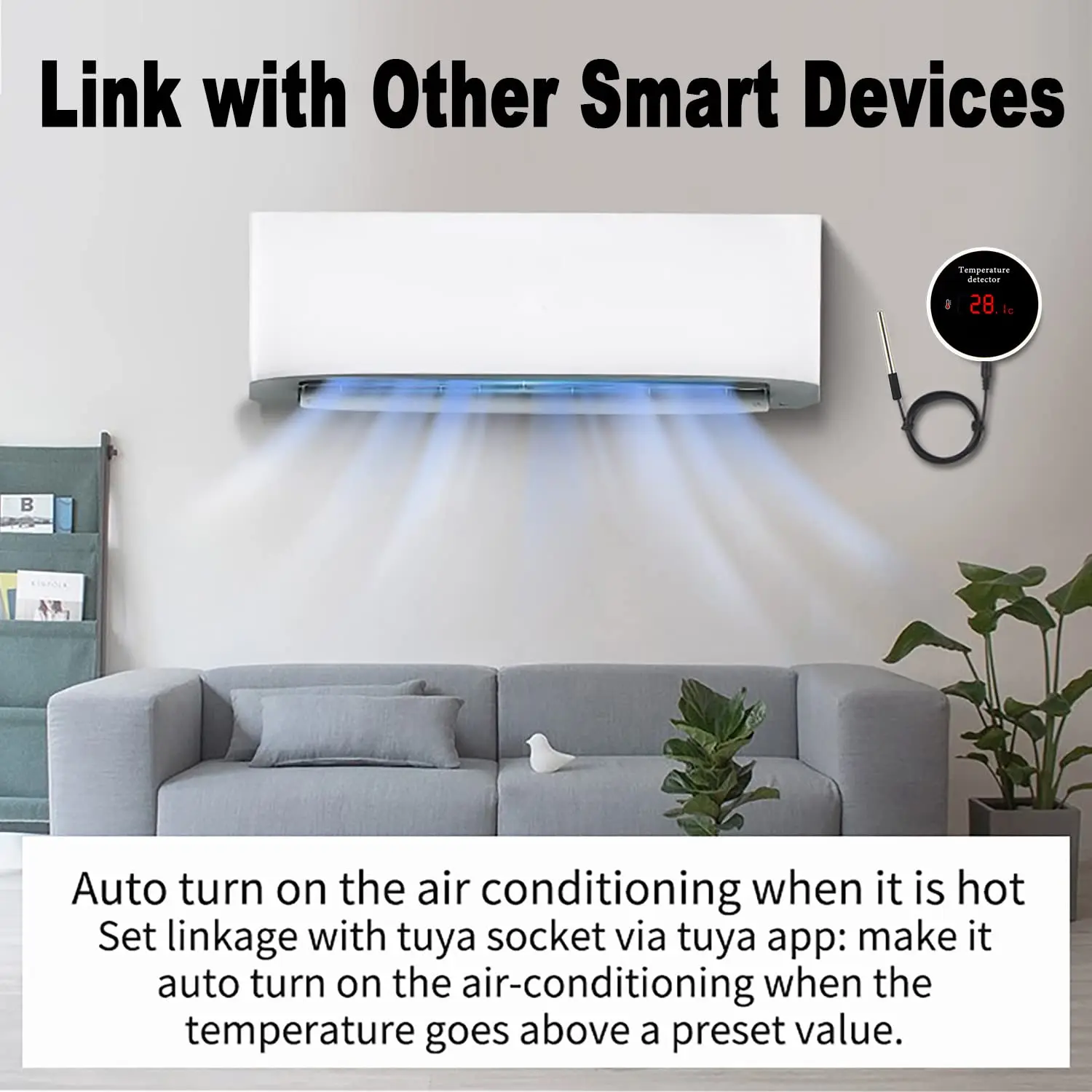 Tuya Sensor de temperatura WiFi con cable de sonda externo de 9.8 pies,  detector de termómetro digital Smart Life para congelador, tanque de agua