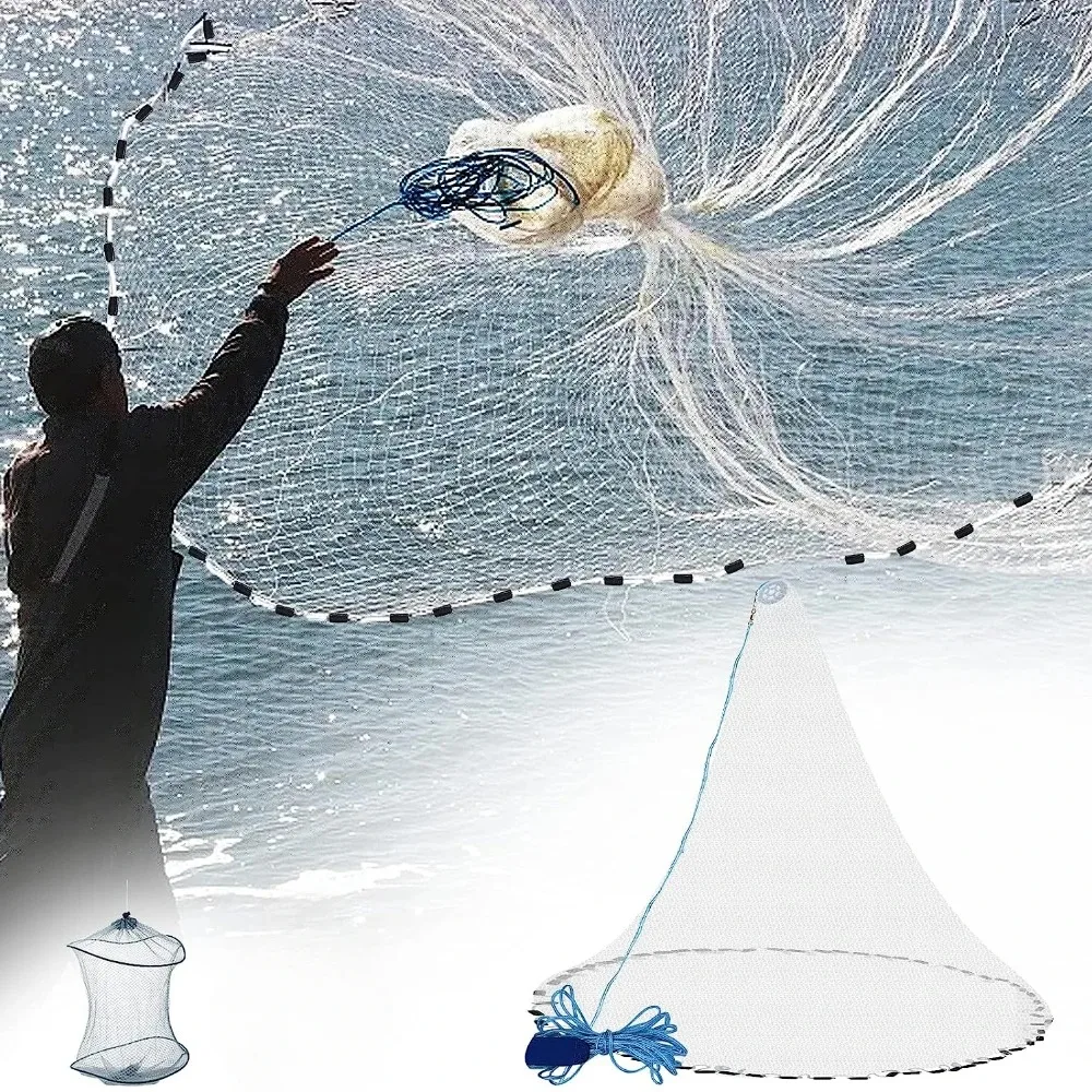 Cast Net 4Ft-8FT Radius Bait Net for Fishing Small Mesh Throw Cast Net ...