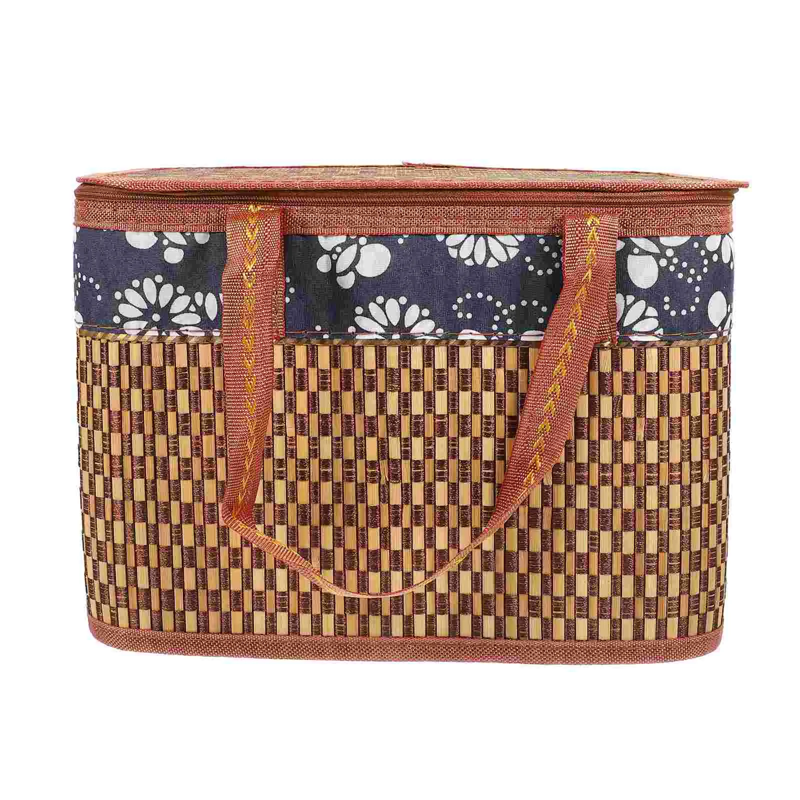 

Portable Bamboo Basket Picnic Food Carrying Handheld Lidded Gift Packaging