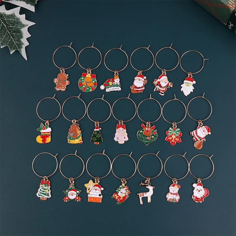 20Pcs Christmas Wine Glass Markers Wine Charms Holiday Drink Marker Charms For Glasses