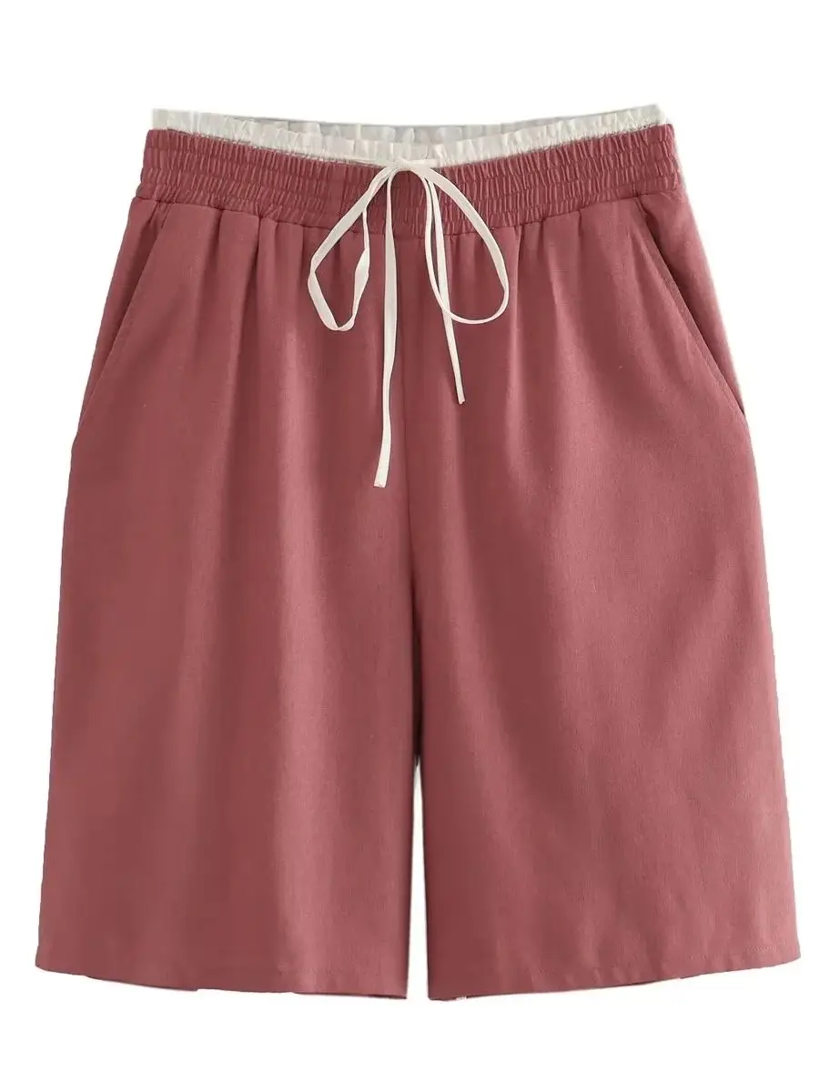 

MEIMY 2023 NEW Summer Women Solid Color Pockets Decoration Casual Vintage Sweet Loose Shorts