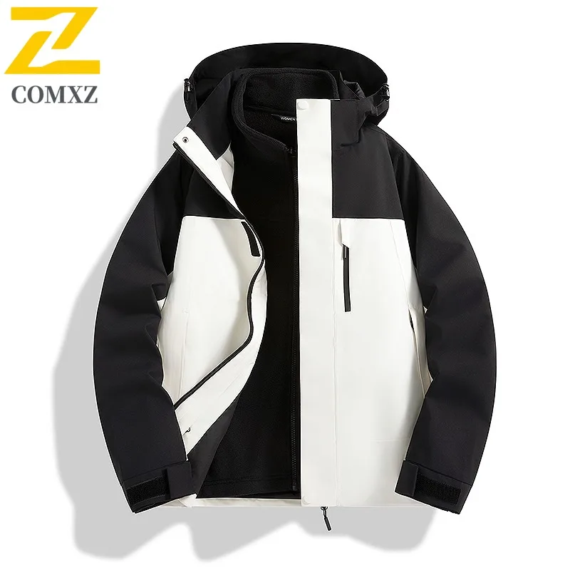 COMXZ Adventure Luxury Jacket 2025 Men Outdoor Thick Warm Coat Triple Hooded Design Trip Light Winter New Mens Windbreaker