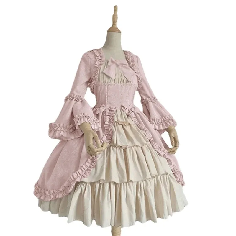 Strawberry Lolita Medieval Retro Gothic Court lolita dress Square Neck Waist Spliced Bow