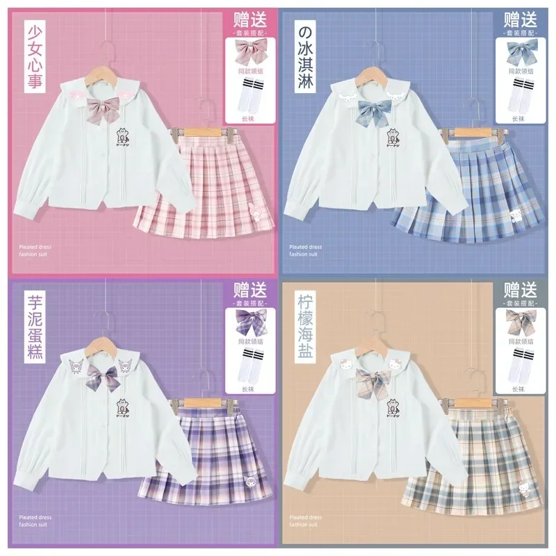 

Sanrios Anime JK Student Uniform Set Cartoon My Melody Cinnamoroll Kuromi Kawaii Long Sleeved Shirt Pleated Skirt Kids Clothing