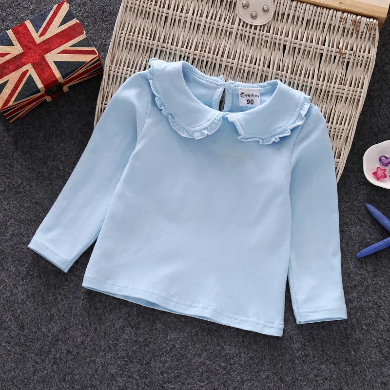 Ruffles Lace Collar Baby Girls Shirt Spring Fall Long Sleeve Kids Bottom Shirt Cotton Breathable Children Tshirt Xmas Baby Stuff baby girl clothes kids bottoming shirt