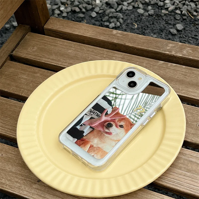 For iPhone 14Promax 2023 New Ins Net Red Funny Cute Dog Mirror Case 14Pro 13Promax 12 11