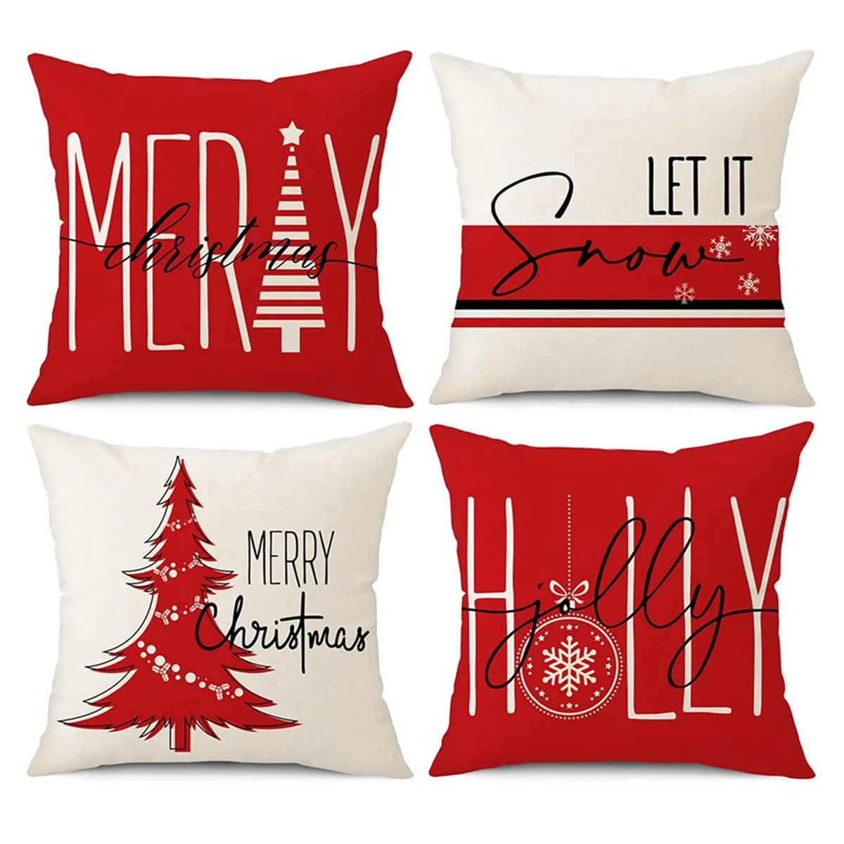 

18X18 Inch Farmhouse Linen Cushion Covers Square Christmas Pillowcase for Decoration Sofa In-Outdoor Home Decor