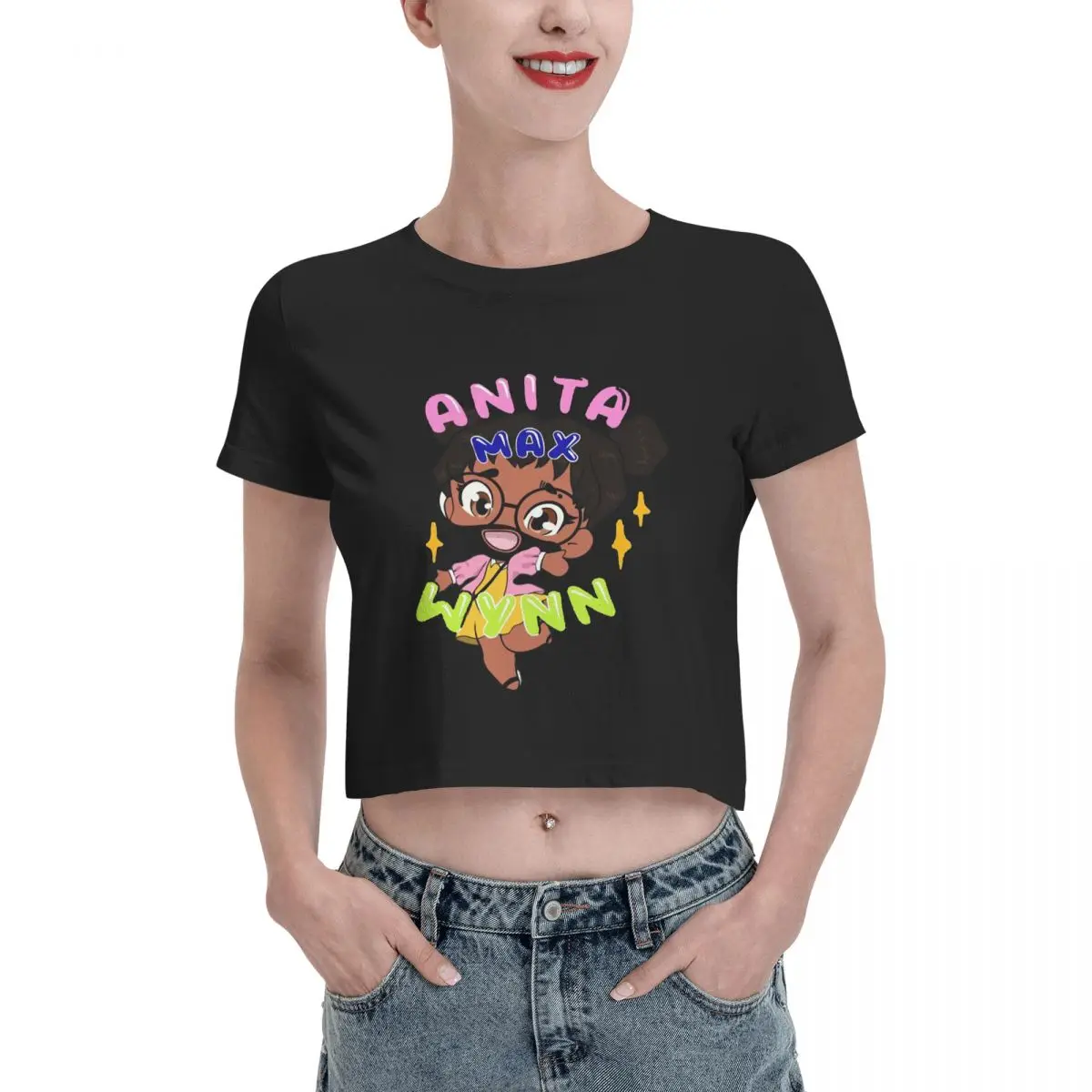 Anita Max Wynn Cartoon Tshirt Cartoon Graphic Tees Female Crop Top,Leak navel T-shirt