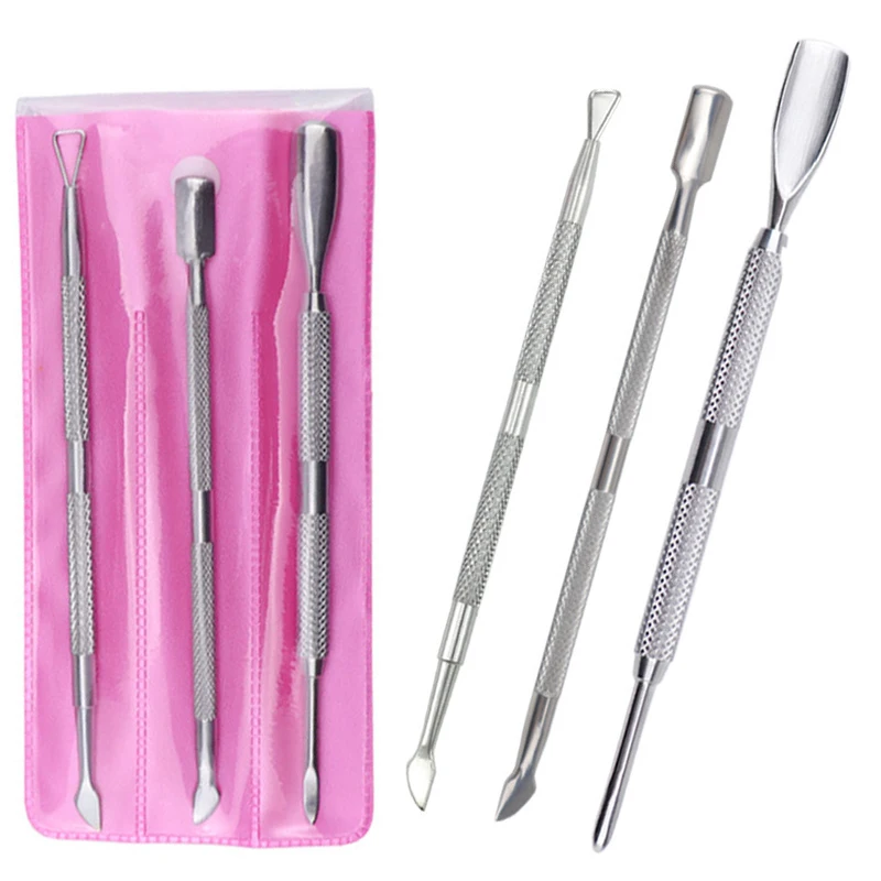 

3Pcs/Set Fashion Design Double Head Stainless Steel Cuticle Nail Pusher Manicure Tool Dead Skin Push for Nail Women Men Hot