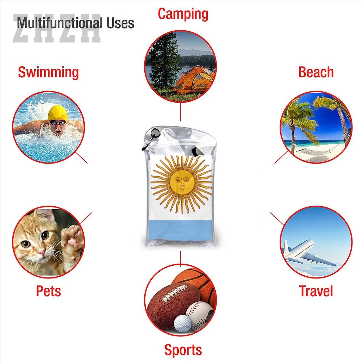 More Design Argentina Flag Emblem Bath Towel Quick dry Microfiber Absorbing Soft Water Breathable Beach Swimming Bathroom 5