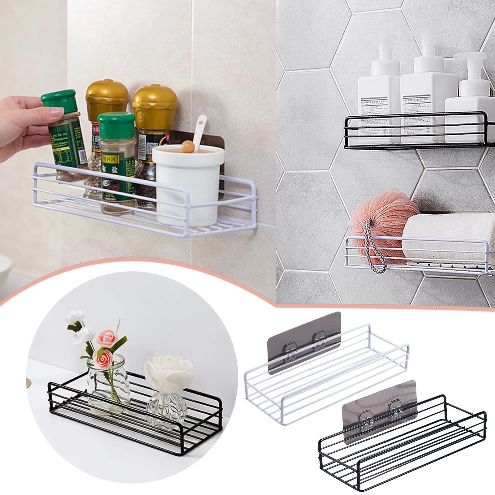 Floating Shelves With Hooks Wrought Iron Storage Holders Baskets Metal