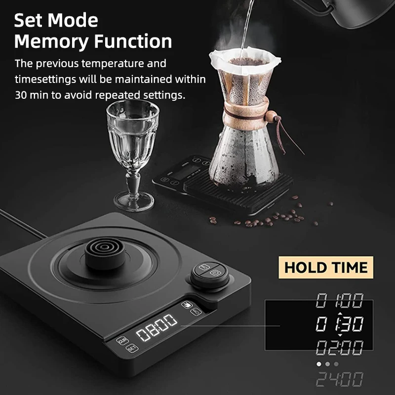 110V/220V Electric Kettle 1.0L Gooseneck Hand Brew Coffee Pot 1200W Rapid Heating Temperature Control Pot Stainless Steel Liner 5