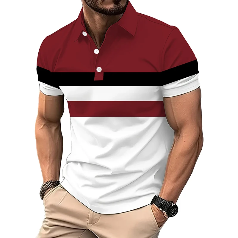 Summer Striped 3D Printed Polo Shirts Men's Fashion Streetwear Oversized Button Lapel Short Sleeve Shirt Tees Tops Man Clothing 18 S331d9f0adf484bfd9c5919716fd80a79V