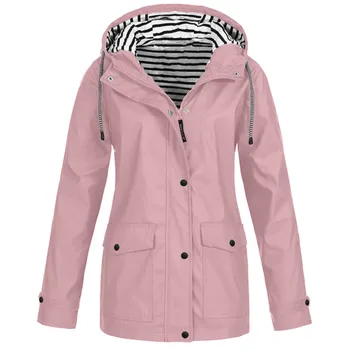 Women‘s Solid Color Jackets For Autumn Winter Outdoor Patchwork Windbreaker Full Zip Hooded Workout Jackets With Pockets 4
