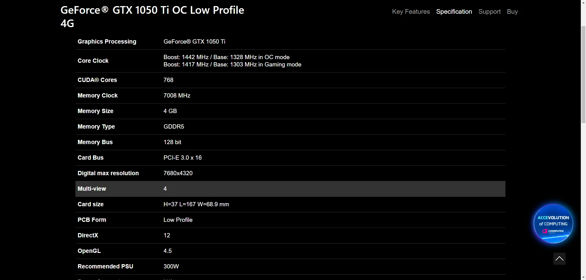 Description Picture 3 of itemGIGABYTE GeForce GTX 1050Ti OC Low Profile 4G Video Card  GTX 1050Ti GTX1050 NVIDIA 14nm GDDR5 4GB PCI Express 3.0 16X 128bit