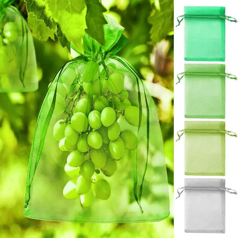 

100pcs Fruit Protection Bags Fruit Netting Bags With Drawstring Reusable Grape Grow Bags Garden Mesh Bags For Fruits Vegetables