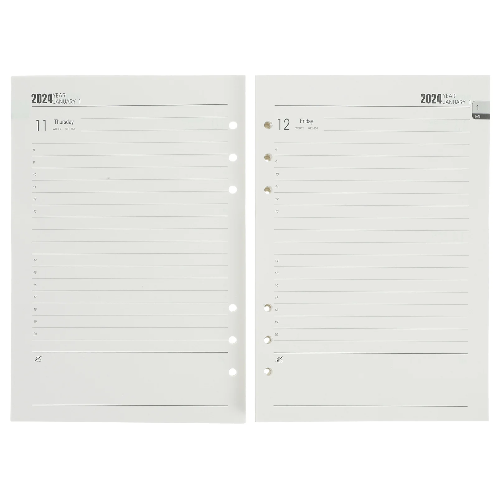 The Notebook 2024 English Agenda inside Page A5 Loose-leaf Notepad Planner White Daily Travel