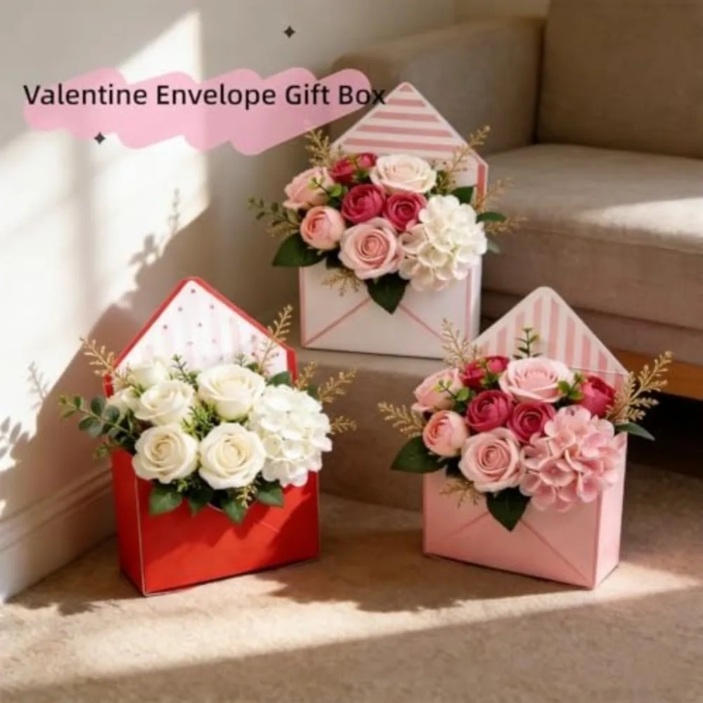 Neue Faltbare Valentinstag-Umschlagboxen DIY Leere Blumenstrauß-Verpackung Gestreifte Blumenstrauß-Umschlagbox Geburtstag – Detail 5