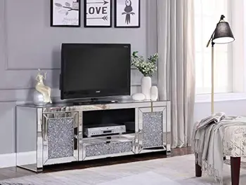Furniture  TV Stand, Mirrored and Faux Diamonds  tv stand living room furniture  fireplace tv stand 1
