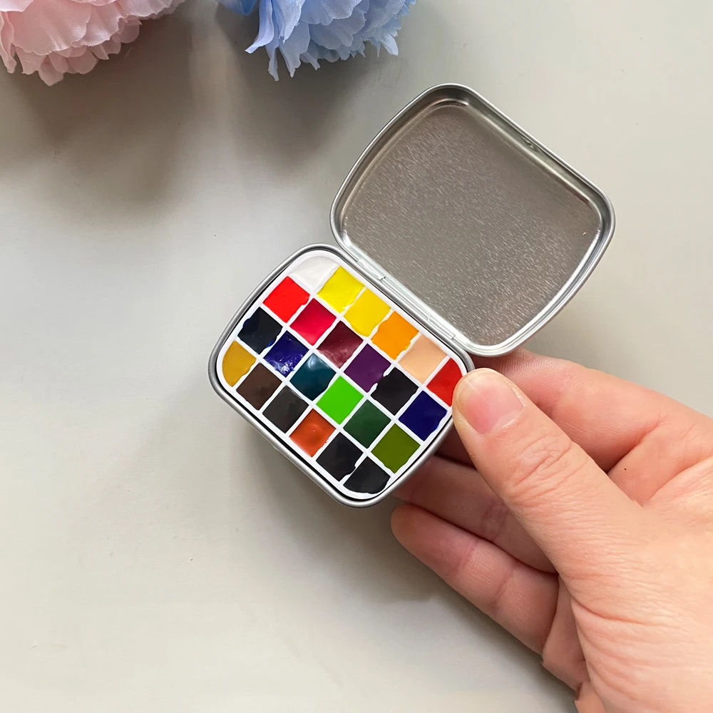 Empty 12/24-grid Mini Watercolor Box Portable Watercolor Palette Travel Painting Sketch Moisturizing Box Paint Art Supplies