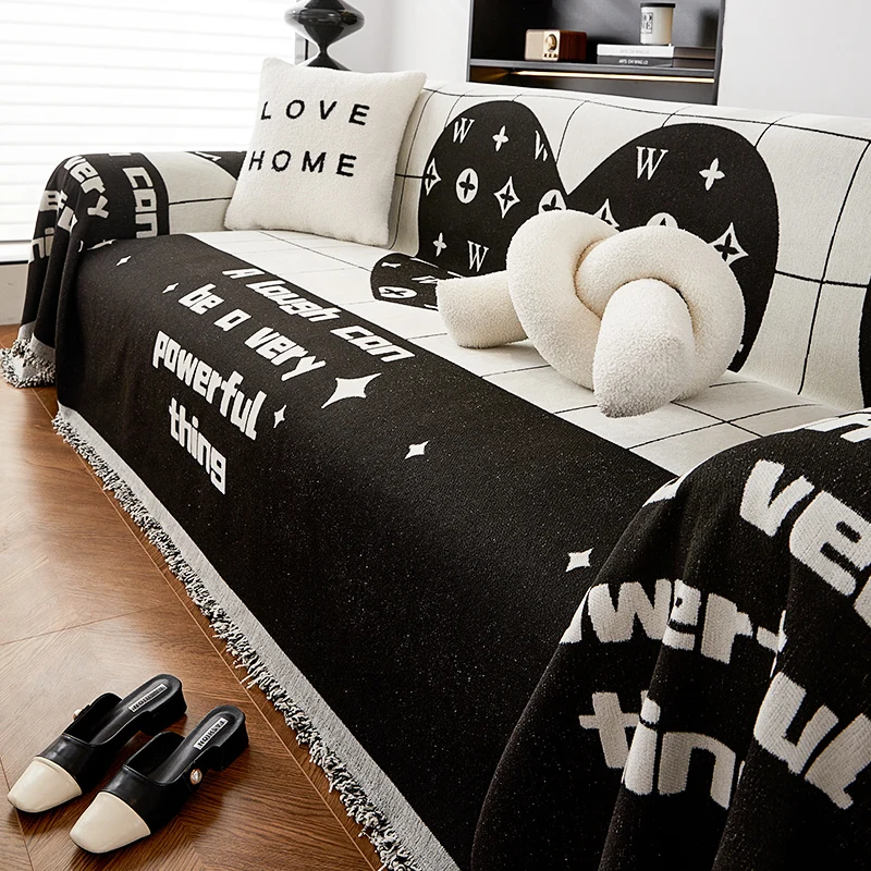 ChristmasSofaThrowBlanketBlackandWhiteSofaTowelCouchCoverfor