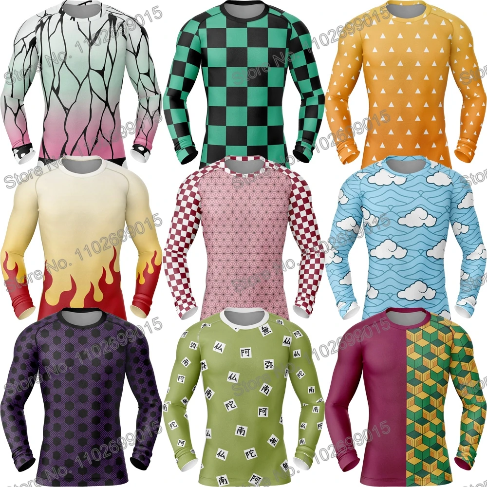 Demon Slayer Surfing Diving T-Shirt Tight Long Sleeve Rash Guard Swimwear Men UV Protection Surf Clothing Beach Floatsuit Tops