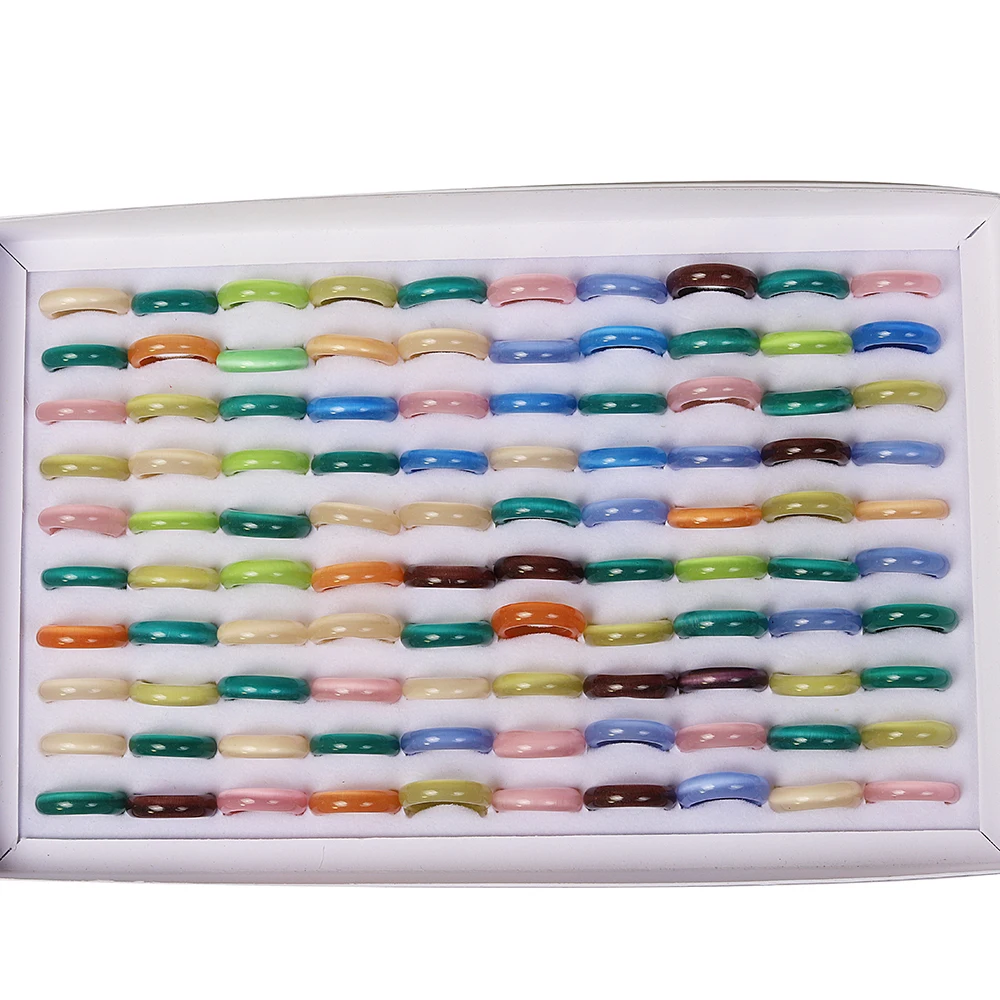 Großhandel Bulk Lose Frauen 50 Stück glattes Katzenauge gemischte Farbe Stein Fingerring Band Paar Hochzeit Verlobung Herren Ringe kostenlos – Detail 1