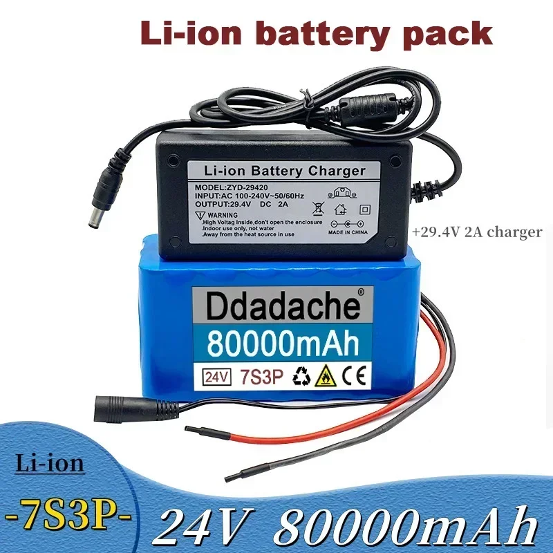 

New 24V 80Ah 7s3p 18650 Lithium Battery 29.4v 80000mAh Battery Pack Electric Bicycle Electric+29.4v Charger