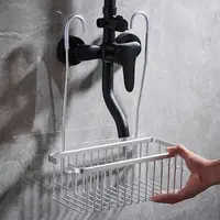 Silver/Black/Grey Hanging Shower Basket with Hooks Large Capacity Bathroom Storage Rack Rustproof Bathroom Hanging Shelf Home 1