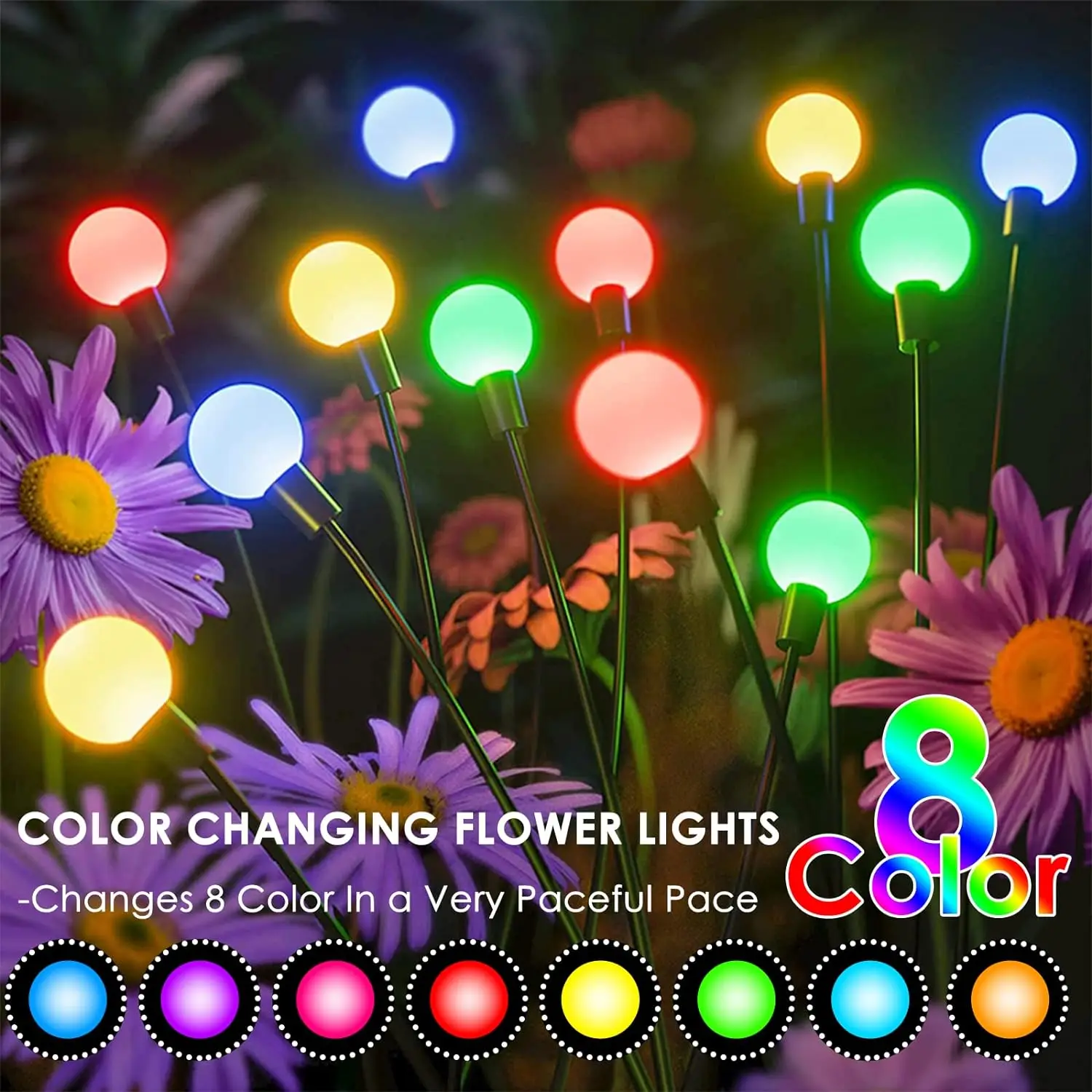 Solar Firefly Light RGB/Warm White Color 6LED Garden Lights Outdoor Sway by Wind Waterproof for Garden Pathway Decoration