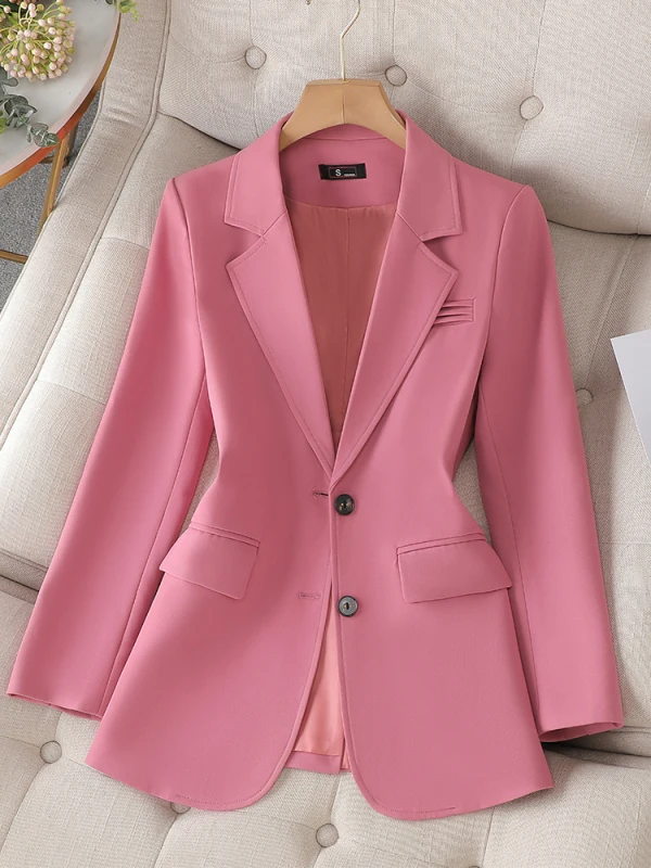 

Women Fashion Solid Blazer Female Pink Coffee Black Long Sleeve Ladies Single Breasted Straight Jacket Coat 4XL