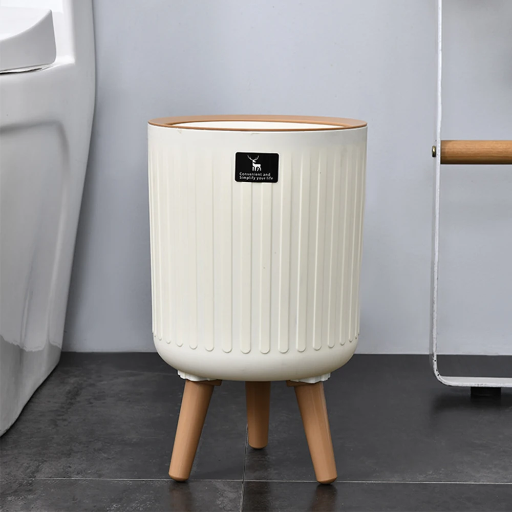 7L High Foot Trash Can With Swing Lid Toilet Trash Bin Recycle Food Garbage Bin For Kitchen Bathroom Wastebasket