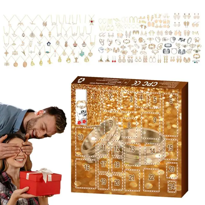 Christmas Advent Calendar Countdown Calendar Toys Portable Boxes Christmas Advent Surprises Exquisite Girls Jewelry 24-Day Kids Teens And Women