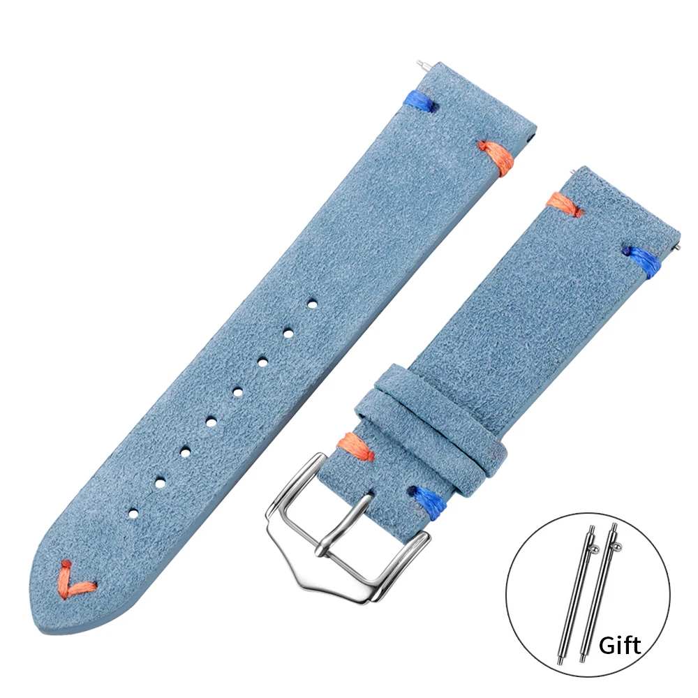 Elegant Suede Leather Watch Strap with Metal Pin Buckle - Timeless Design