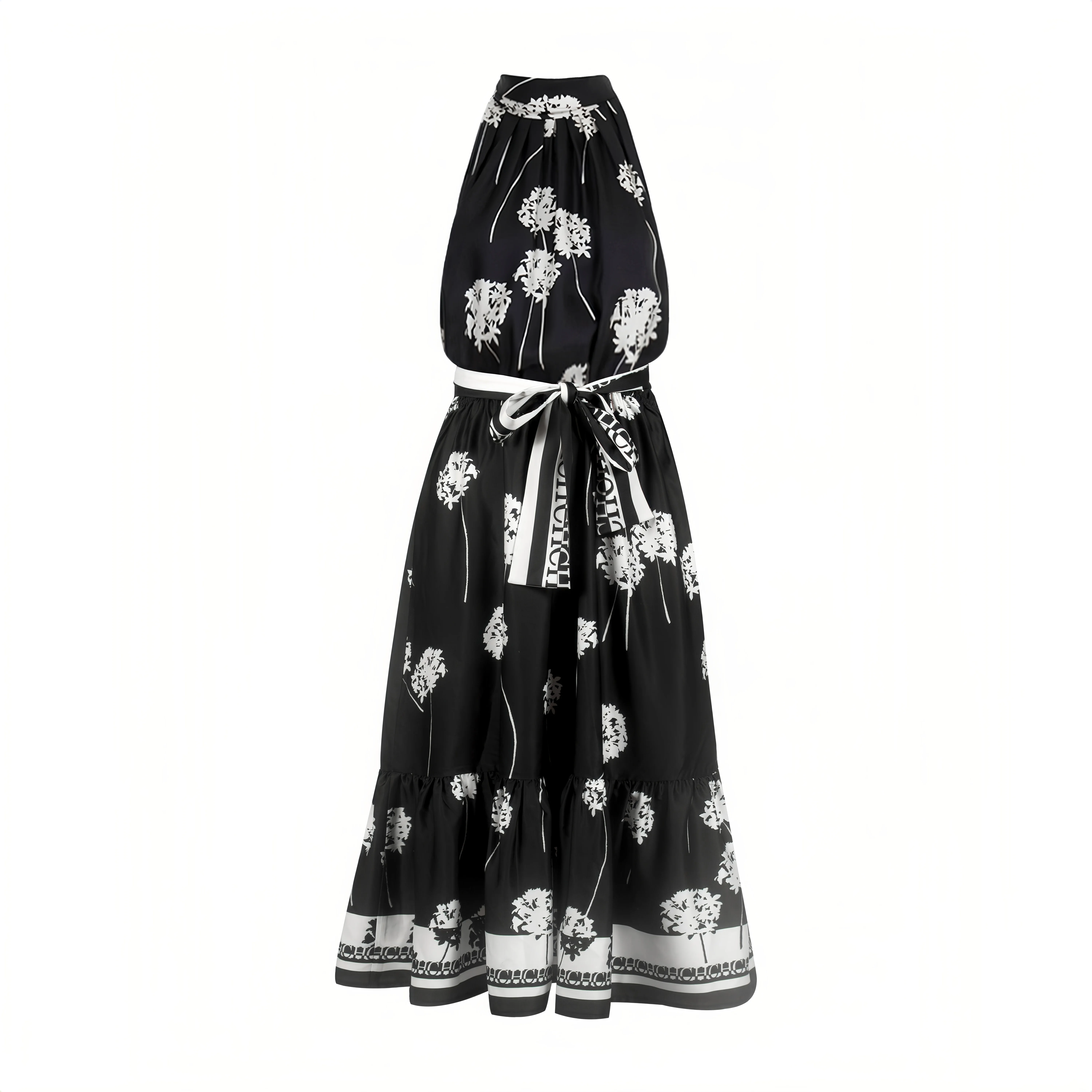 فستان CHCH طويل أسود مطبوع