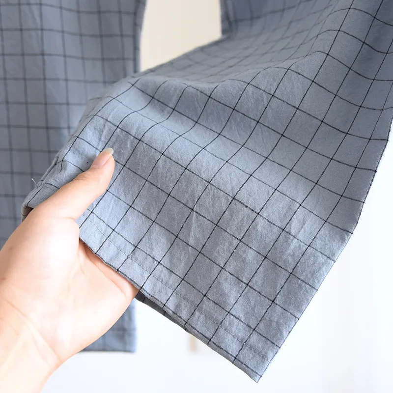 Men Trousers Pajamas Set Spring Summer Thin Plaid Design Cotton Fabric Short Sleeved Long Pants