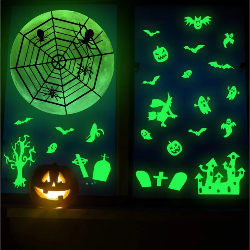 2pcs Night Glow Window Stickers Scary Halloween Theme Adhesive and Reliable Glow Stickers
