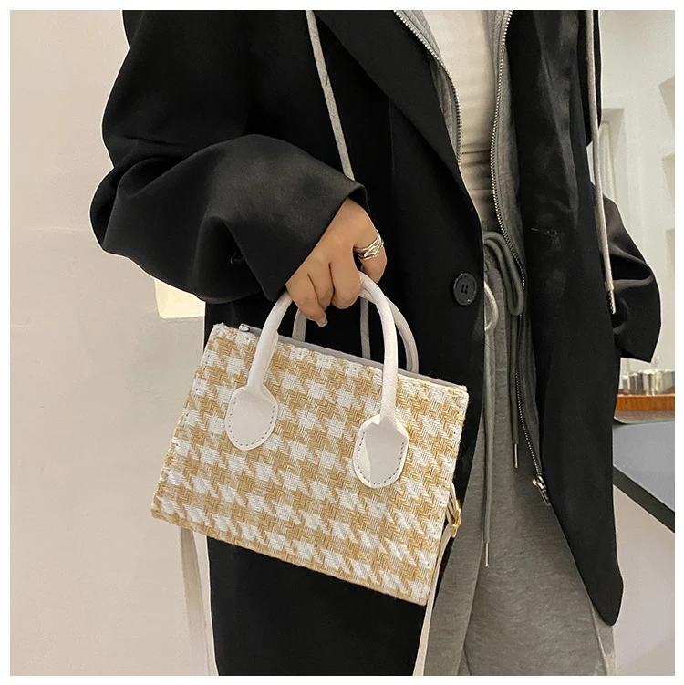 Damen Umhängetasche Mit Karomuster Und Kette Aus Kunstleder_voghion.com