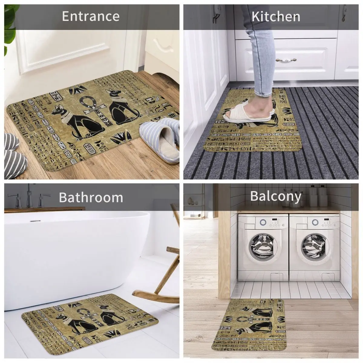 Non-Slip Carpet Ancient Egypt Egyptian Africa Cats And Ankh Cross Doormat Bedroom Bath Mat Entrance Door Decor Rug