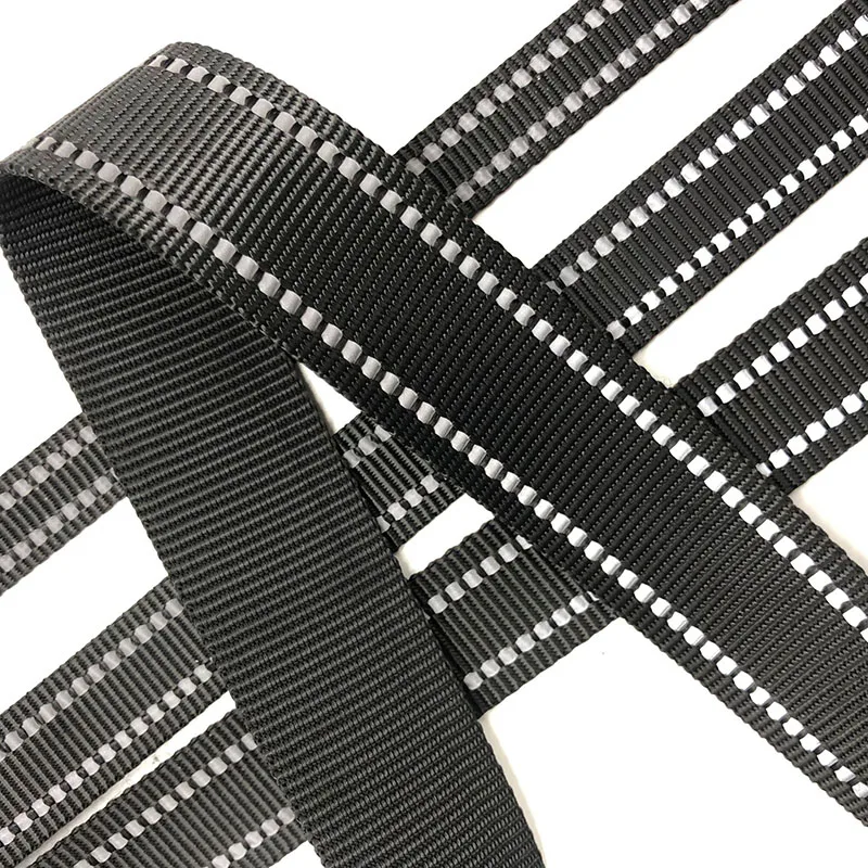 

50 Meters Polyester Black Reflective Webbing 15mm 20mm 25mm Thickness 1.7mm For Pet Dog Collar Leash Bag Strap Handmade Craft